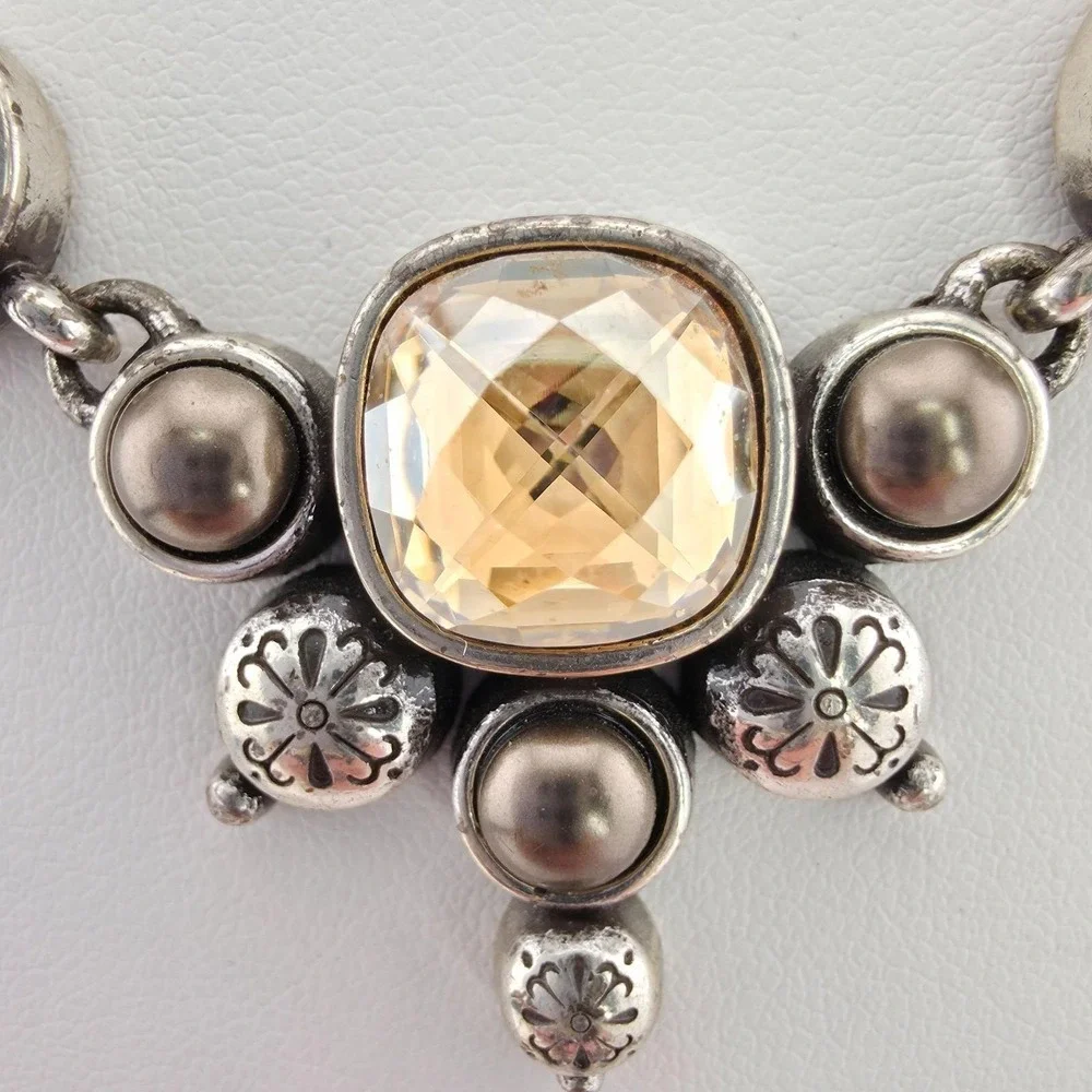 BRIGHTON 'Selene Neutral' Necklace SWAROVSKI Crystal Faux Pearl Silver Plate 18" - Picture 4 of 10